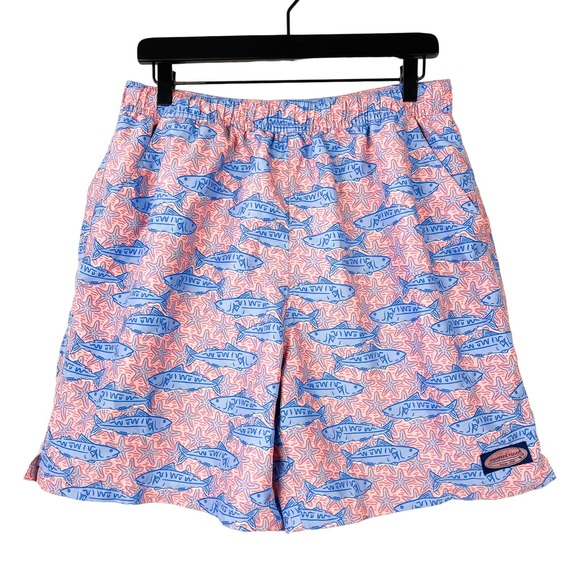 Vineyard Vines (L) Starfish Fish Swim Trunks Shorts Pink Blue - Picture 1 of 10